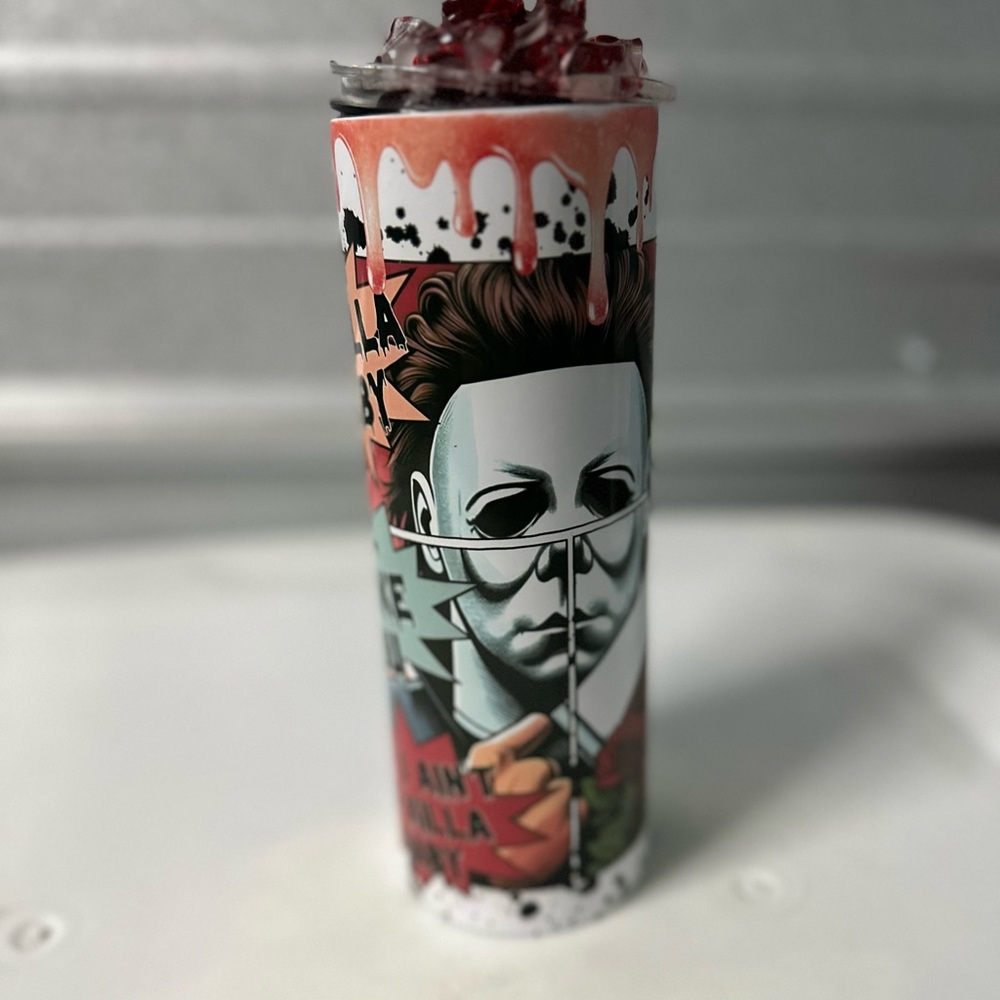 Horror-Themed Tumbler with Graphic Design